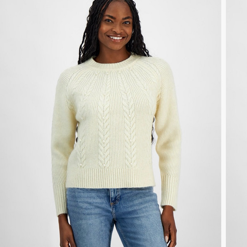 Cream Cable Knit Crew Neck Sweater